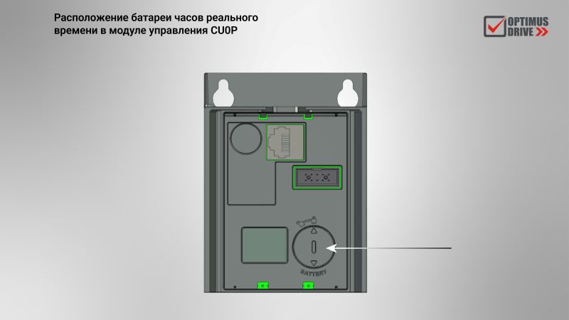 Расположение батареи часов реального времени в модуле управления CU0P