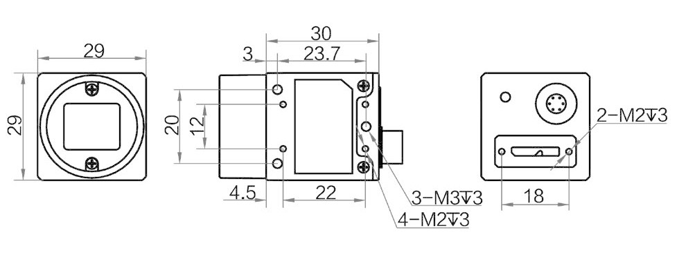 Геометрические размеры камеры серии CA USB3.0 (Тип B)