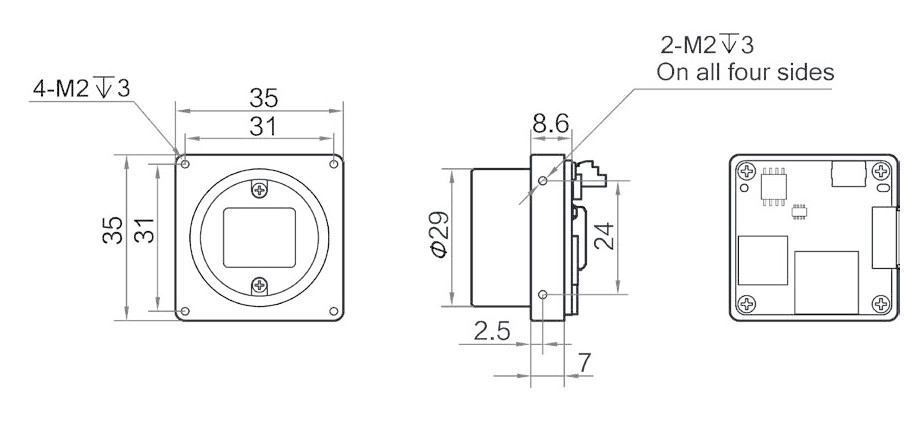 Геометрические размеры камеры серии CB USB3.0 (Тип B)