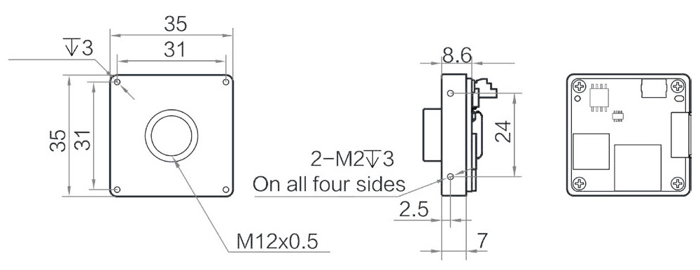 Геометрические размеры камеры серии CB USB3.0 (Тип C)