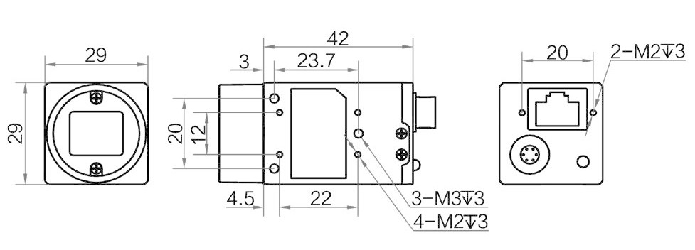 Геометрические размеры камеры серии CE GIGE (Тип А)
