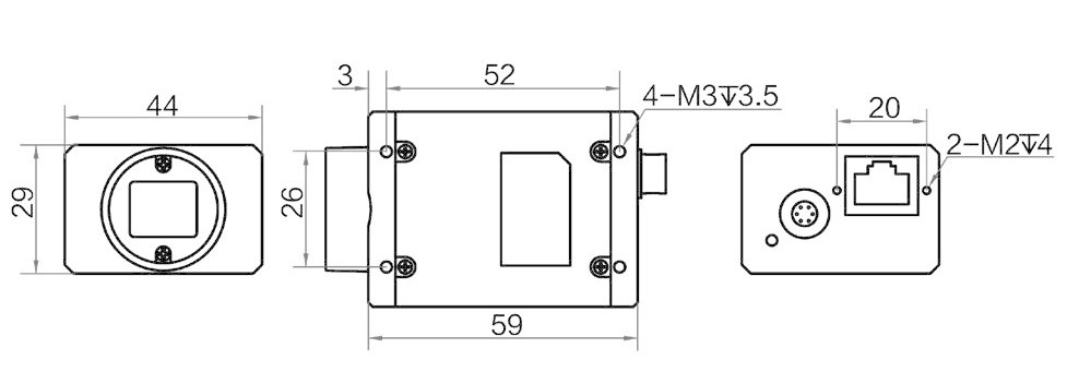 Геометрические размеры камеры серии CE GIGE (Тип B)
