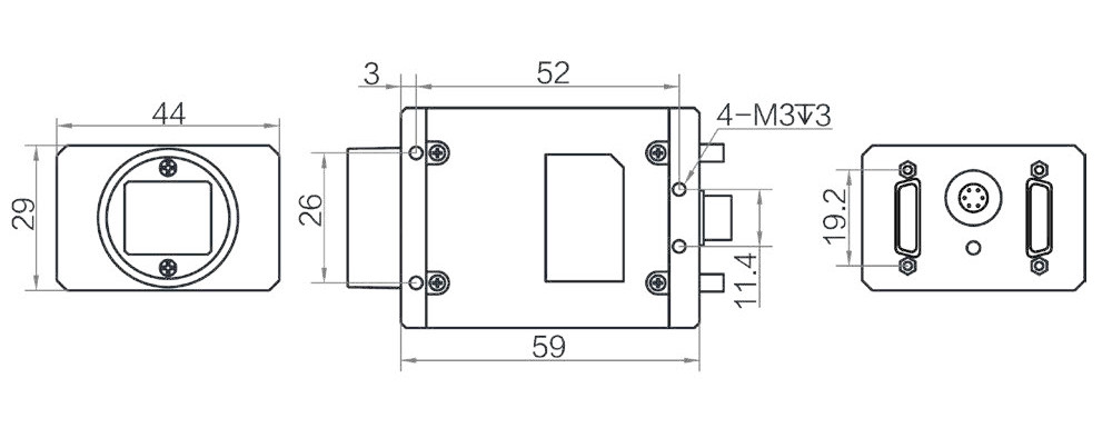 Геометрические размеры камеры серии CH Camera Link (Тип А)