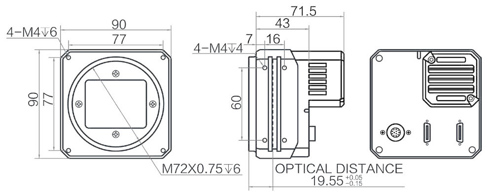Геометрические размеры камеры серии CH Camera Link (Тип C)