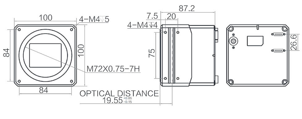 Геометрические размеры камеры серии CH Camera Link (Тип D)