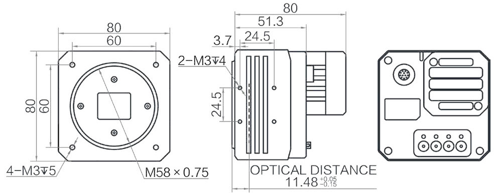 Геометрические размеры камеры серии CH CoaXPress (Тип B)