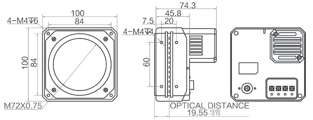 Геометрические размеры камеры серии CH CoaXPress (Тип G)