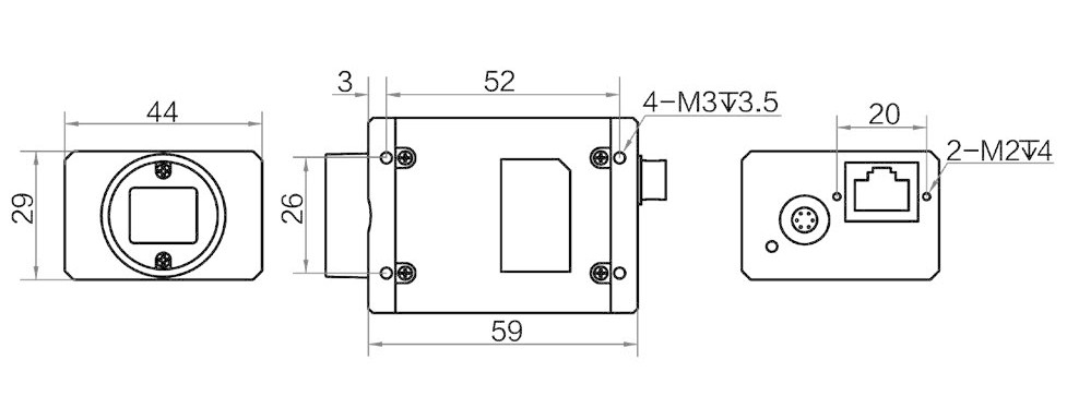 Геометрические размеры камеры серии CH GIGE (Тип А)