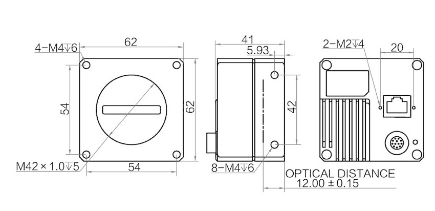 Геометрические размеры камеры серии CL GigE (Тип B)