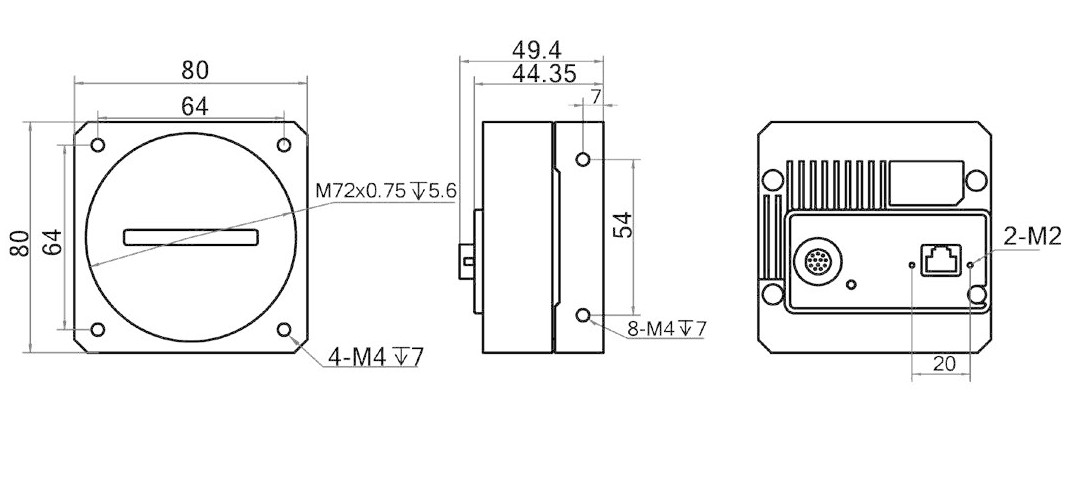 Геометрические размеры камеры серии CL GigE (Тип C)