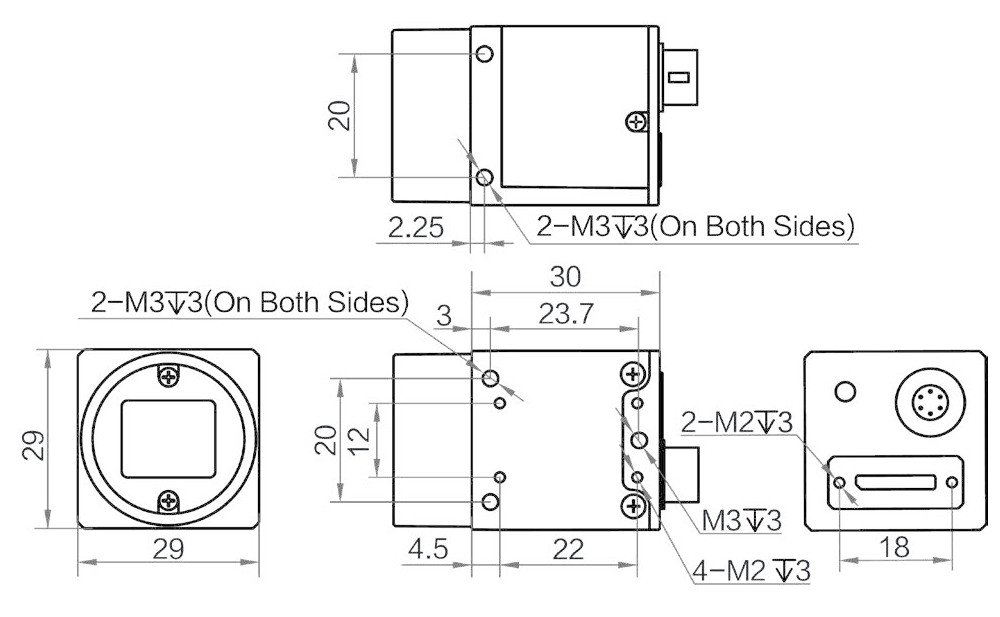 Геометрические размеры камеры серии CS USB3.0